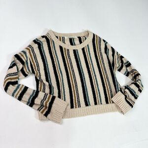 Salt Water Luxe Sweater Womens XS Cream & Black Striped Beachy Knitted Pullover